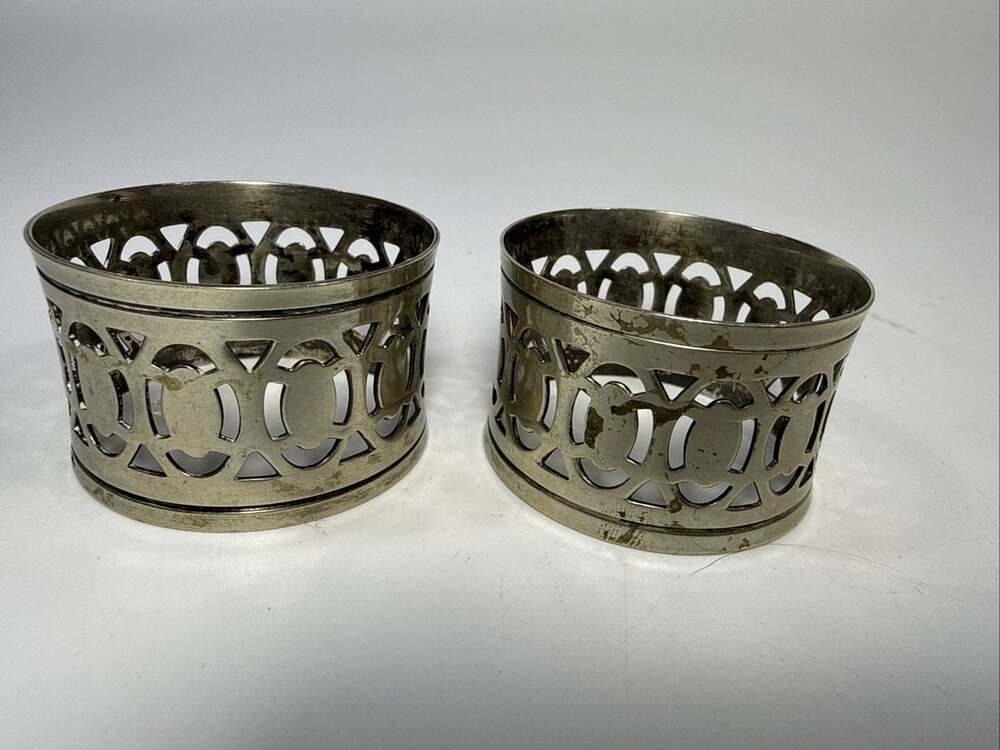 Vintage Pair Of Silver Plate Reticulated Napkin Rings L2 - Picture 5 of 5